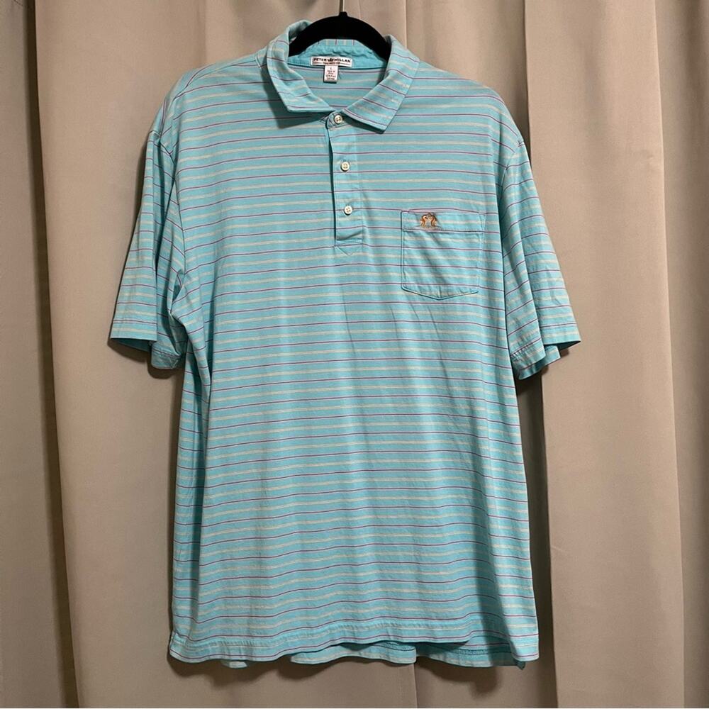 Peter Millar Men’s Tailored Fit Light Blue Striped Polo Shirt
